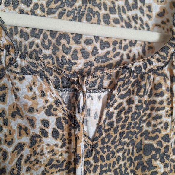 Indigo Rose Womens Leopard Blouse Cap Sleeve Ruffle Tie Neck Brown Black 3X - Picture 5 of 13